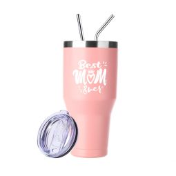 Best Mom Gift - Ezprogear 40 oz Stainelss Steel Insulated Tumbler Water Mug with Straw (40 oz, Best mom Pink)