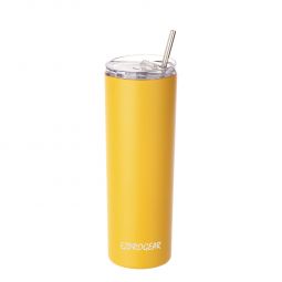 Ezprogear 20 oz Stainless Steel Slim Skinny Tumbler Insulated Yellow Mango Mug with 2 Straws, Brush and Lid