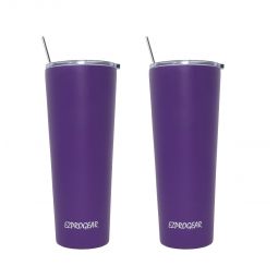 Ezprogear 26 oz 2 Pack Stainless Steel Slim Skinny Tumbler Double Wall Travel Mug with Straws(Grape Matte)