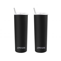 Ezprogear 20 oz Stainless Steel Slim Tumbler Cup Double Wall Vacuum Insulated 2 Pack with Slider Lid & Straw (Back) EZST20-BK-P2