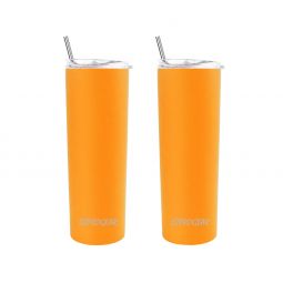 Ezprogear 20 oz Stainless Steel Slim Tumbler Cup Double Wall Vacuum Insulated 2 Pack with Slider Lid & Straw (Mango) EZST20-MG-P2