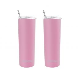 Ezprogear 20 oz 2 Pack Stainless Steel Pink Carnation Slim Skinny Tumbler Double Wall Vacuum Insulated with Slider Lid & Straw (Carnation) EZST20-CN-P2