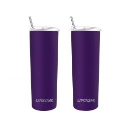 Ezprogear 20 oz Stainless Steel Slim Tumbler Cup Double Wall Vacuum Insulated 2 Pack with Slider Lid & Straw (Purple) EZST20-PP-P2