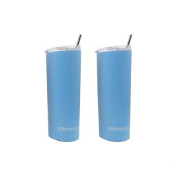 Ezprogear 20 oz Stainless Steel Slim Tumbler Cup Double Wall Vacuum Insulated 2 Pack with Slider Lid & Straw (Teal) EZST20-TL-P2