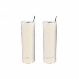 Ezprogear 20 oz Stainless Steel Slim Tumbler Cup Double Wall Vacuum Insulated 2 Pack with Slider Lid & Straw (Ivory) EZST20-IV-P2