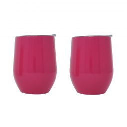 Ezprogear Stainless Steel Tumbler Cup Wine Glass 12 oz Double Wall Vacuum Insulated 2 Pack with Slider Lid for for Coffee, Wine, Cocktails (Fuschia) EZWT-FAP2
