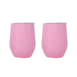 Ezprogear Stainless Steel Wine Glasses Tumbler Cup 12 oz Double Wall Vacuum Insulated 2 Pack with Slider Lid for for Coffee, Wine, Cocktails (Pink) EZWT-PKP2